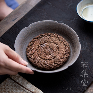 老岩泥壶承盘无釉质朴高温粗陶茶具花口茶壶托复古干泡台养壶垫子