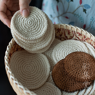 彩集堂 手工勾织棉线茶壶垫 可养圆形杯垫养壶垫趣味茶染壶承垫子