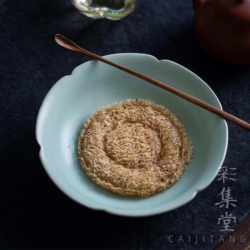 彩集堂 天青汝窑花口壶承 开片可养茶承茶具壶托茶壶垫干泡台盘子