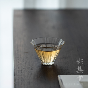 彩集堂 耐热玻璃品茗杯功夫茶具透明观汤客人喝茶杯子 花朵小茶杯
