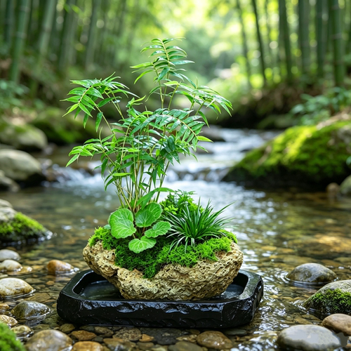 竹子附石假山懒人水培植物