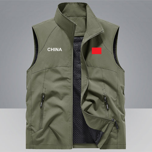 国家队男士春秋新款马甲工装运动大码立领多口袋休闲背心外套马夹