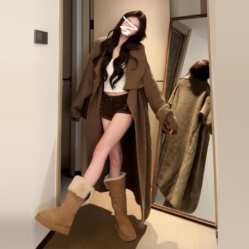 美拉德织开衫韩系慵风C34MH298高级懒感长款款毛衣外套女针秋冬20