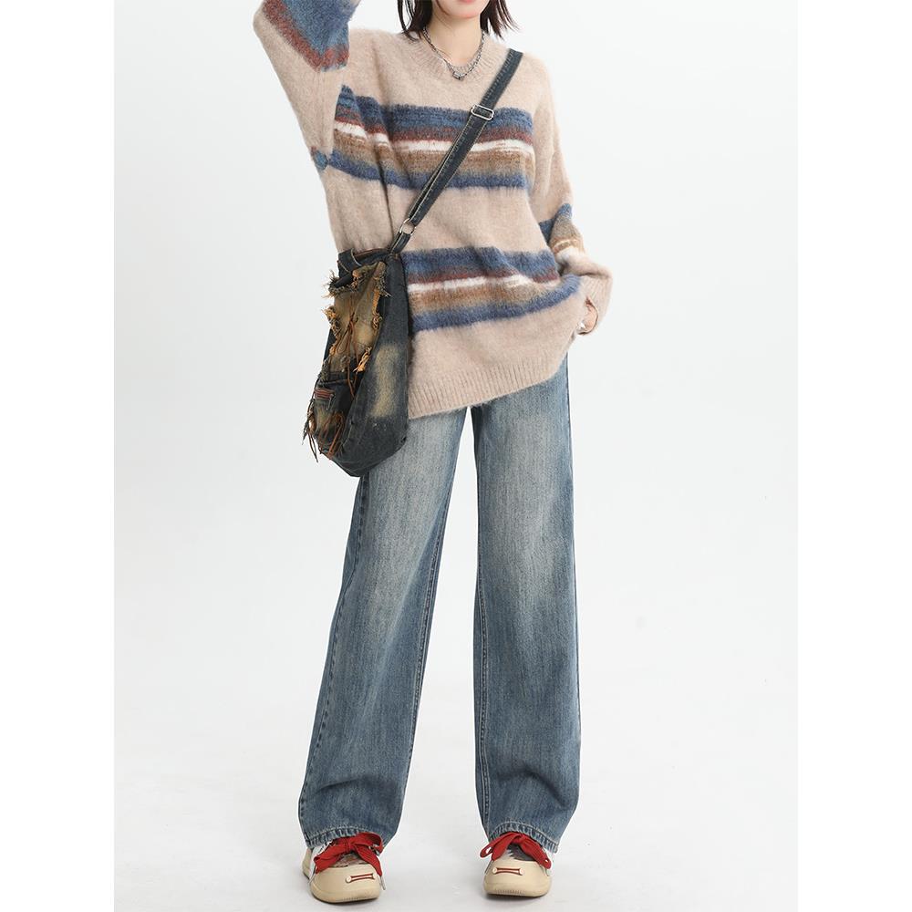 松宽窄版阔腿牛仔裤女225新款秋冬爆款裤高腰子显瘦0小个231108L-