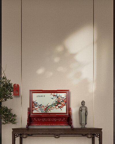 嘉熙湘绣红梅报喜新中式精品双面绣高端手工刺绣摆台湘绣礼品