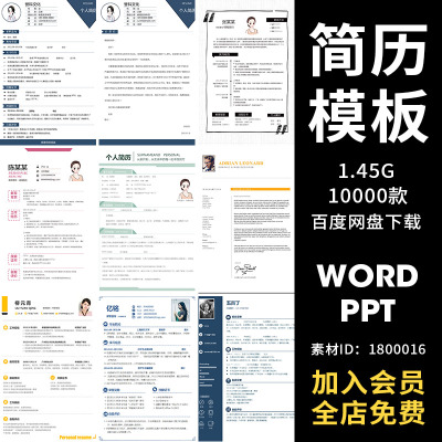 个人简历模板自荐信word表格/ppt应届生英文调剂封面电子版素材