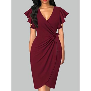 Slim fit waist cinching pleated dress修身收腰抽褶纯色连衣裙