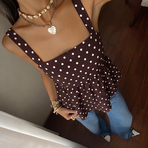 波点吊带女士背心上衣  Polka dot camisole women's vest top