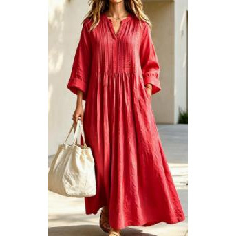 V-neck long sleeved pleated dress for womenV领长袖褶皱连衣裙