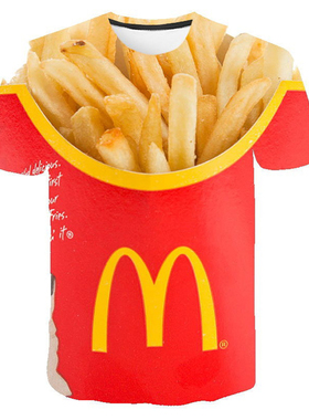 French Fries Burger3DPrinted Short Sleeve薯条汉堡3D印花短袖
