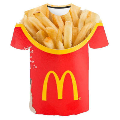 French Fries Burger3DPrinted Short Sleeve薯条汉堡3D印花短袖
