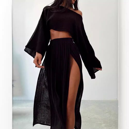 上衣开叉半身裙女士套装   Split top half skirt women's set