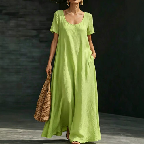 女士纯色短袖连衣裙Women's solid color short sleeved dress