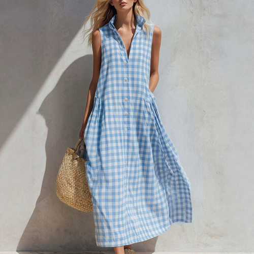 深V领无袖女士连衣裙  Deep V-neck sleeveless women's dress