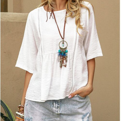 圆领女士五分袖上衣Round neck women's five quarter sleeve top