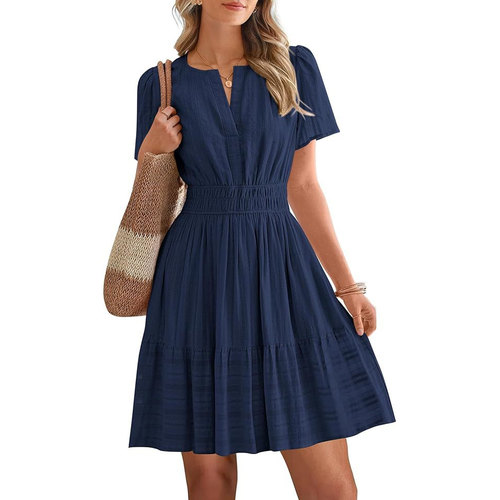 V领收腰连衣短裙V-neck waist cinched jumpsuit short skirt