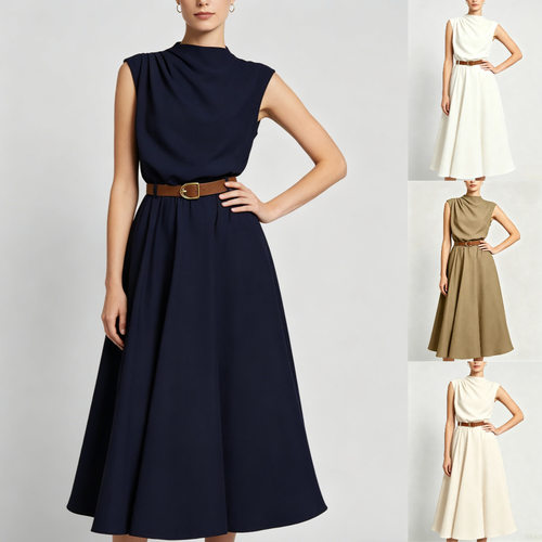 无袖抽褶连衣长裙女Sleeveless pleated long dress for women