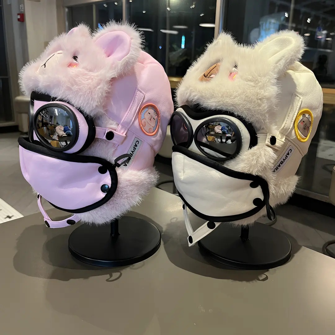 儿童帽子冬季女宝宝小熊飞行员