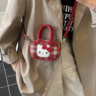 儿童包包女可爱卡通kt猫女童手拎包时尚格子小女孩斜挎包亲子包年