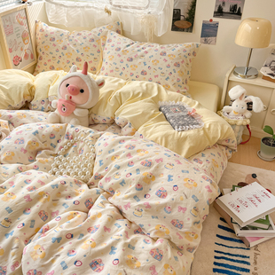 水洗棉床单被套四件套儿童床笠款1米2床上三件套学生宿舍单人用品