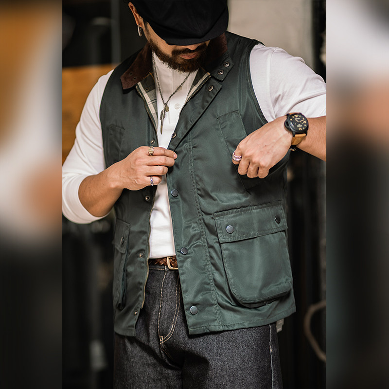 古叔的着 猎装油蜡马甲男春季新款英伦老钱风复古工装马夹背心