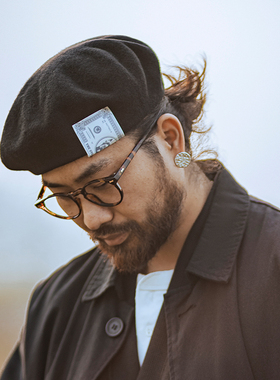 古叔的着「武骨」黑色复古羊毛贝雷帽男春季英伦画家毛呢小兵帽子