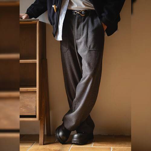 古叔的着「cozy fit」格雷系复古直筒毛呢西裤男士宽松加厚休闲裤