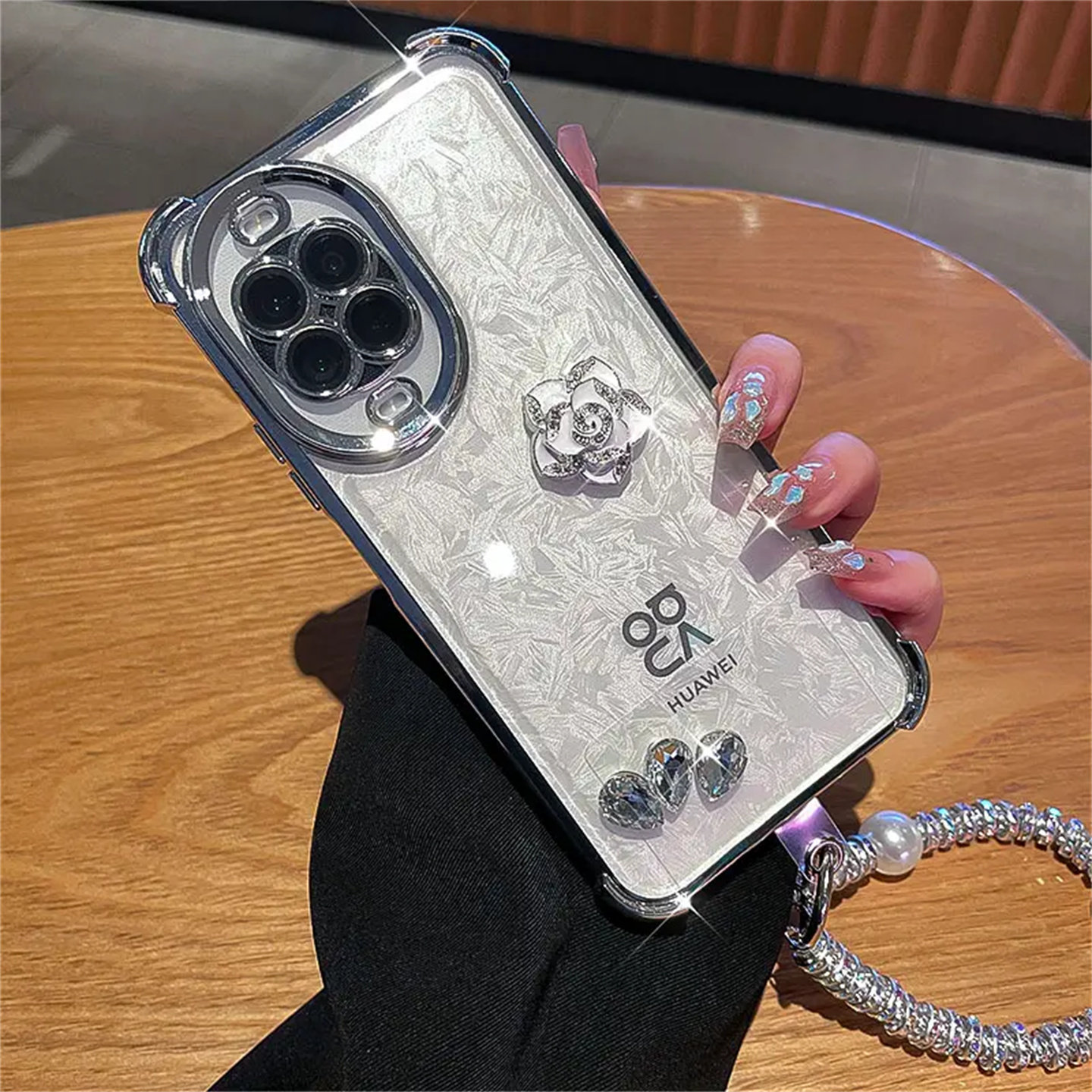 水钻山茶花网红气囊防摔适用华为nova14手机壳新款高级感小众nova14pro自带镜头膜全包女款ultra带手链保护套