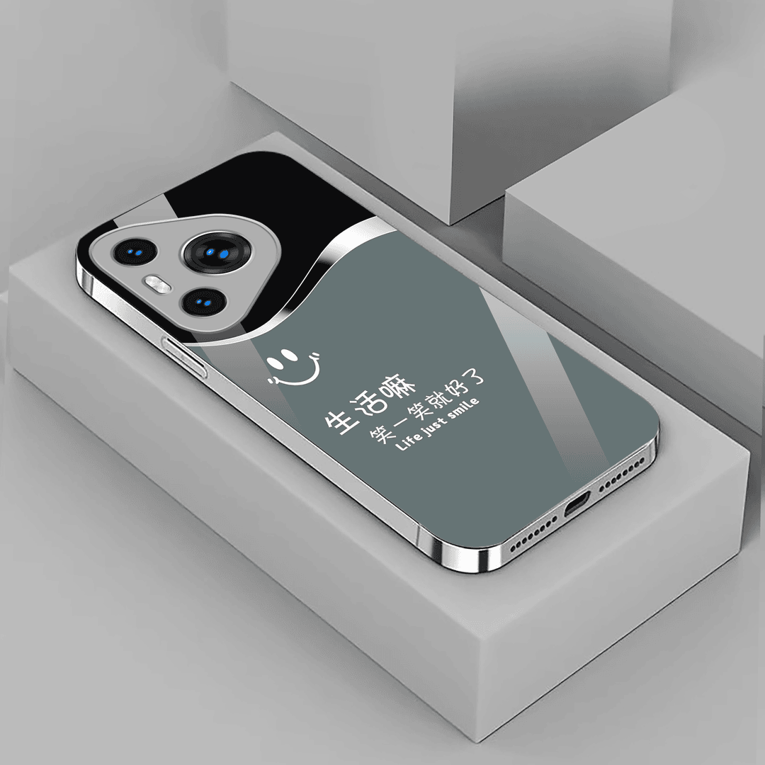 适用华为pura70高档手机壳新款高级感pura70pro简约不沾指纹裸机手感励志笑一笑玻璃壳p70男女时尚百搭保护套