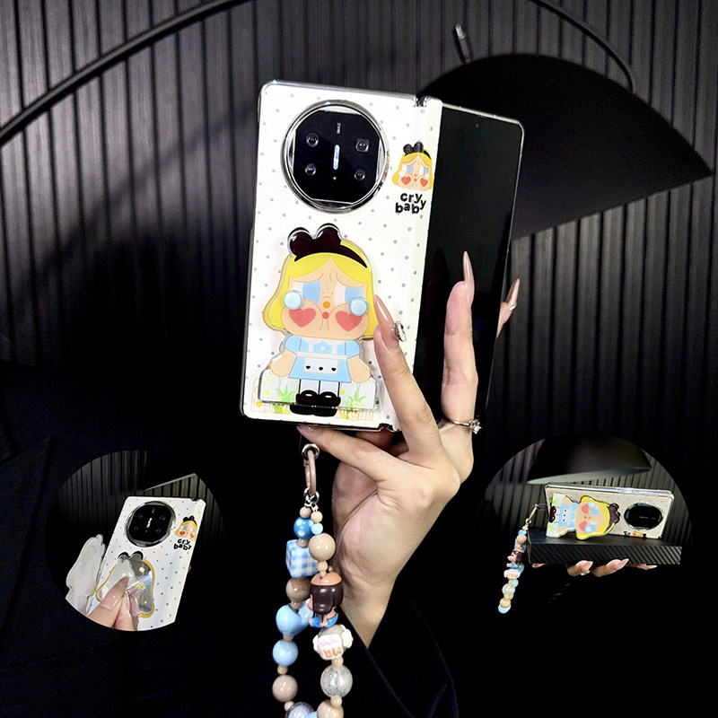 适用华为matex6手机壳新款折叠屏中轴保护MateX5典藏版matex3创意个性卡通皮纹防摔x5带挂绳镜子支架潮女款X6