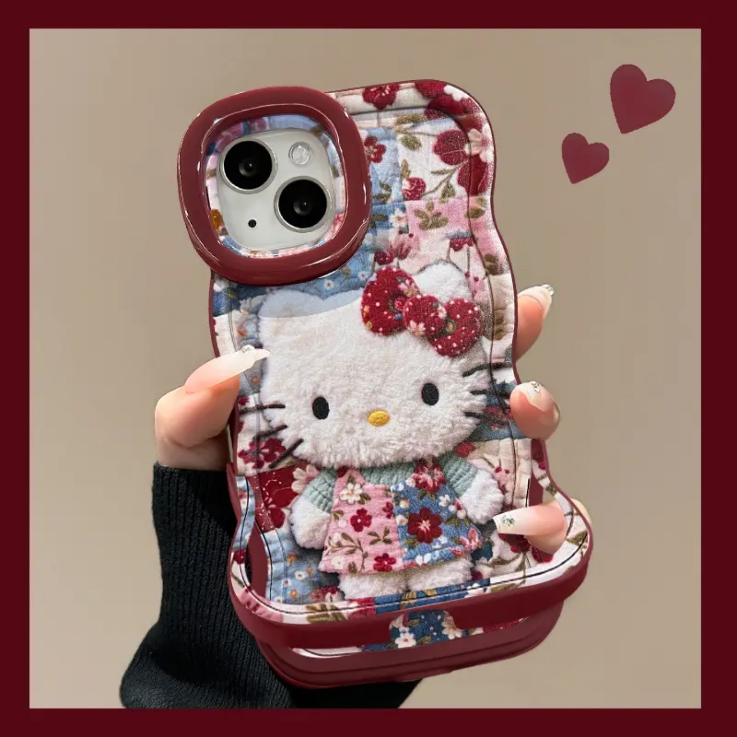 网红爆款！碎花KT猫双支架手机壳