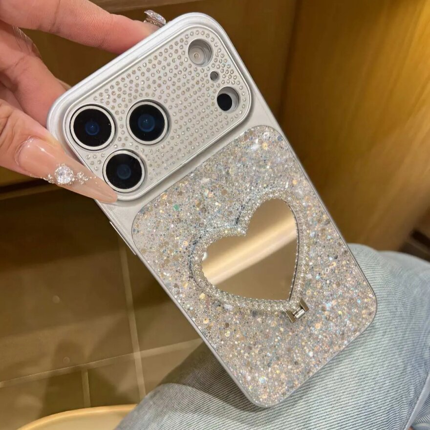 新款高级感全包闪粉支架适用苹果17ProMax女款手机壳16超级