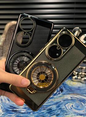 解压陀螺支架适用华为P50Pro手机壳新款电镀网格散热壳P50高级感自带镜头膜男女手机套P50E超薄防摔透气外壳