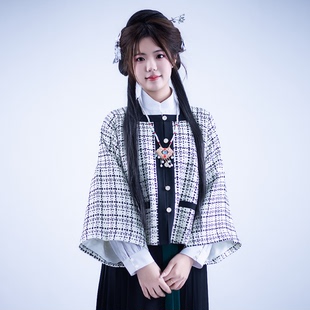 彩云涧原创汉服小香风短外套内搭短衫 日常穿搭 素色改良马面裙套装