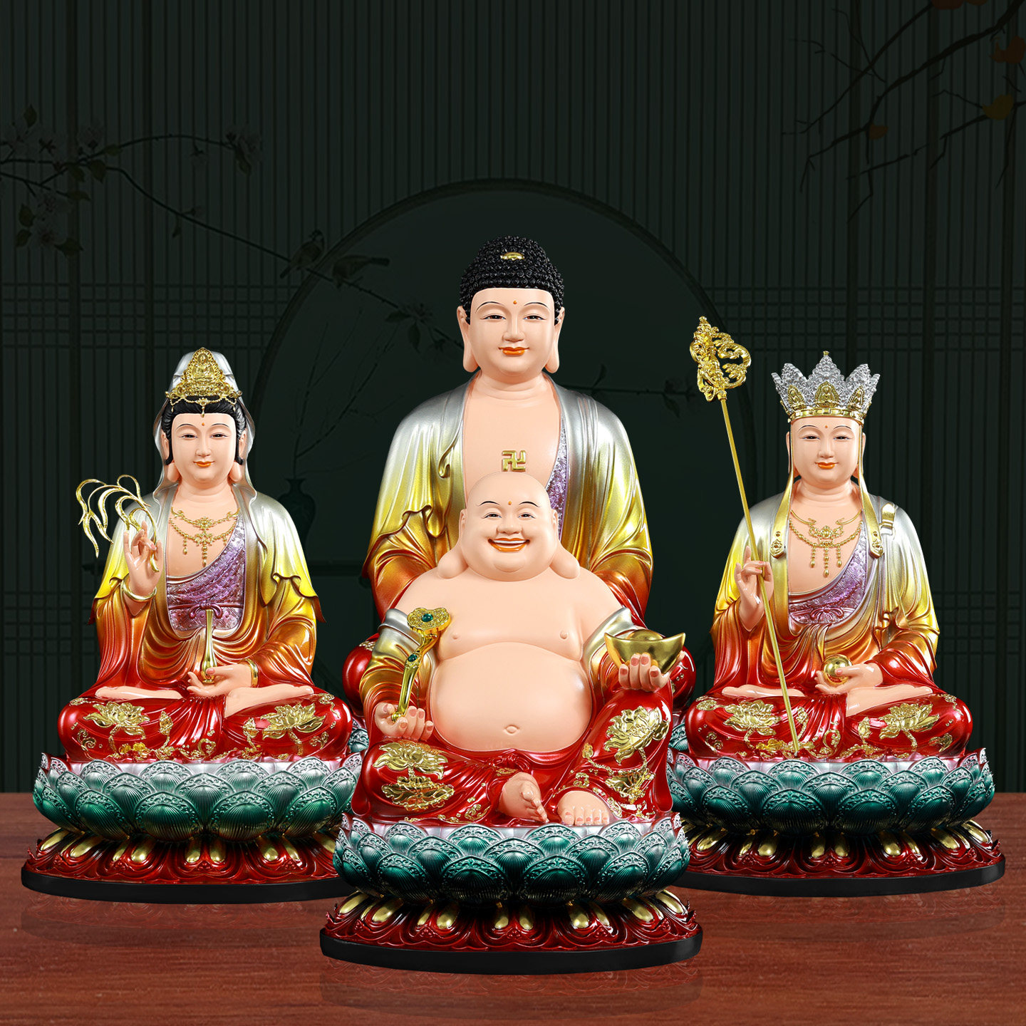 全堂佛佛像娑婆三圣三宝佛释迦牟尼佛祖地藏王弥勒佛观世音菩萨像