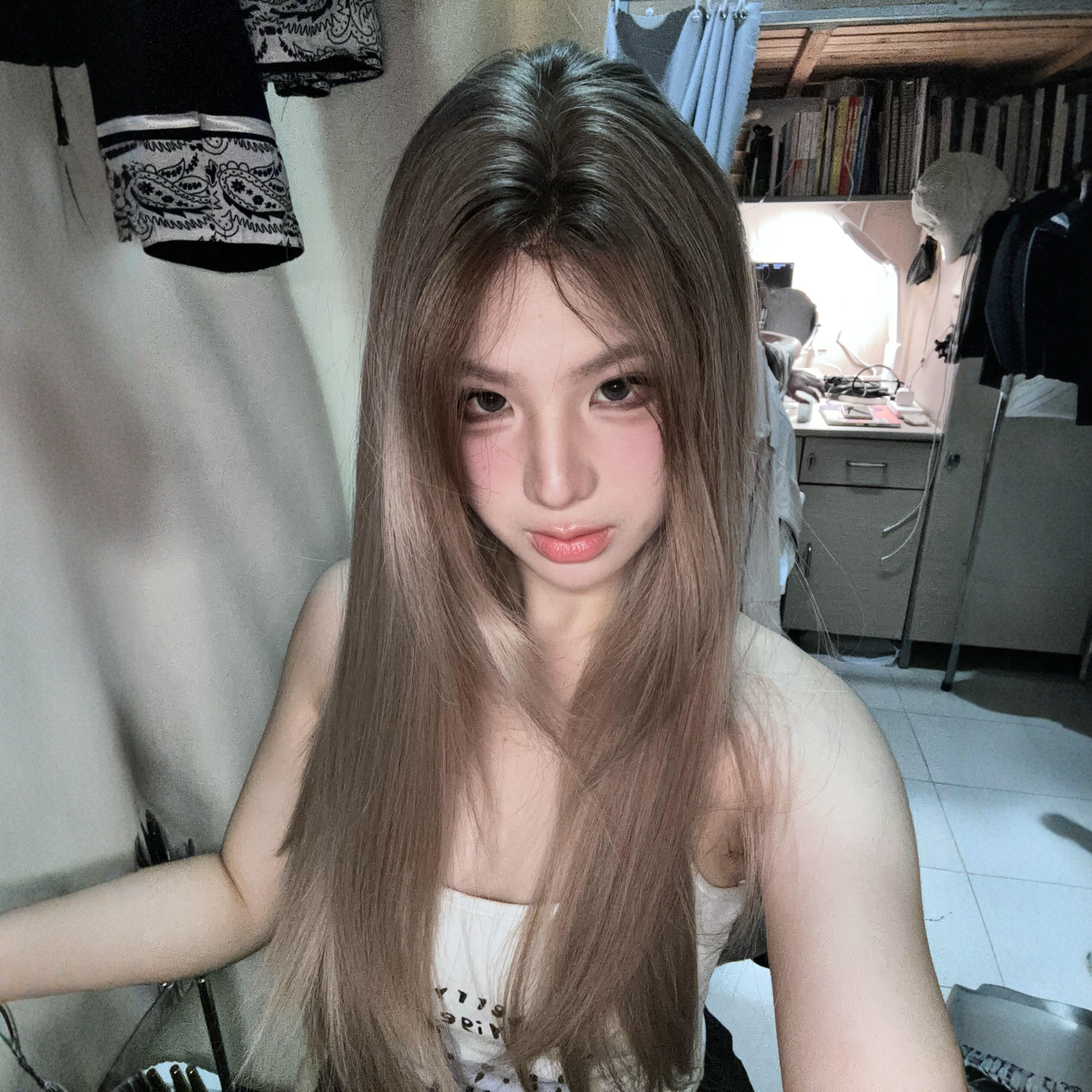 假发全头套Lolita中分前额蕾丝爆顶染渐变长直发美式辣妹风假发套