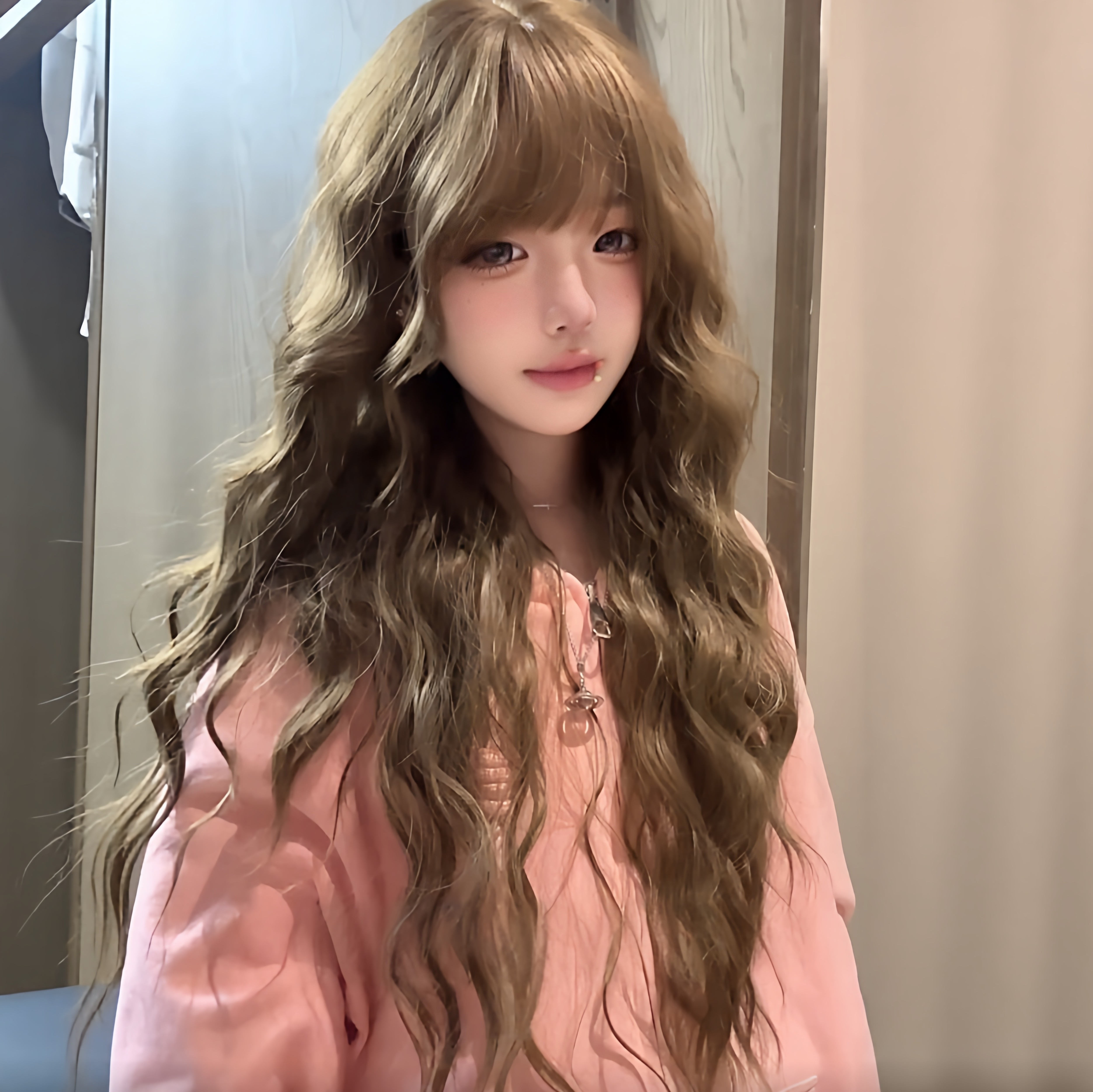 假发女Lolita齐刘海亚麻色羊毛卷
