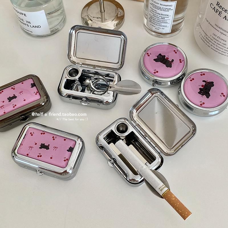 原创mini烟灰缸可爱ins风随身便携口袋车载烟具配件金属首饰盒女