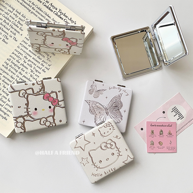 清仓】卡通小镜子女星星凯蒂猫随身镜便携带美妆镜方形少女双面镜