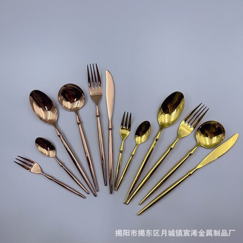金色芭蕾304不锈钢西餐具 酒店餐厅牛排刀叉咖啡勺子光柄餐具套装