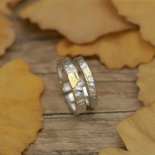 三生有幸情侣对戒一对银杏叶小众设计戒指女款情人节礼物送女朋友