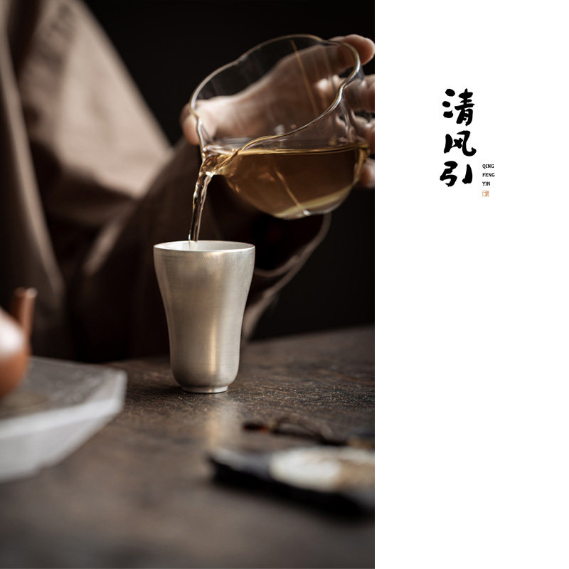 清风引手工鎏银釉茶杯闻香杯手作玉兰杯薄胎主人杯品茗杯功夫茶具