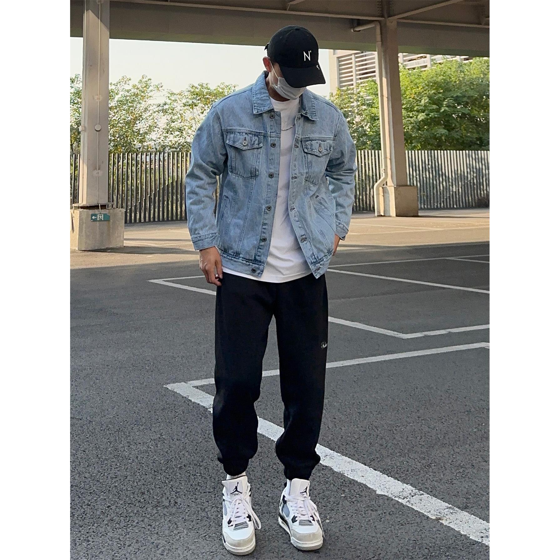 UNCLEBLUE 秋季黑色牛仔外套男韩版宽松潮牌复古百搭工装夹克上衣