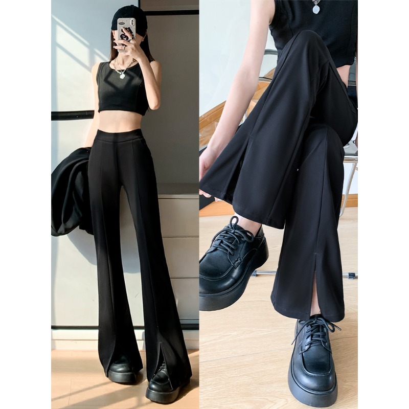 黑色喇叭裤女春秋2025新款高腰显瘦垂坠感马蹄裤小个子西装微喇裤
