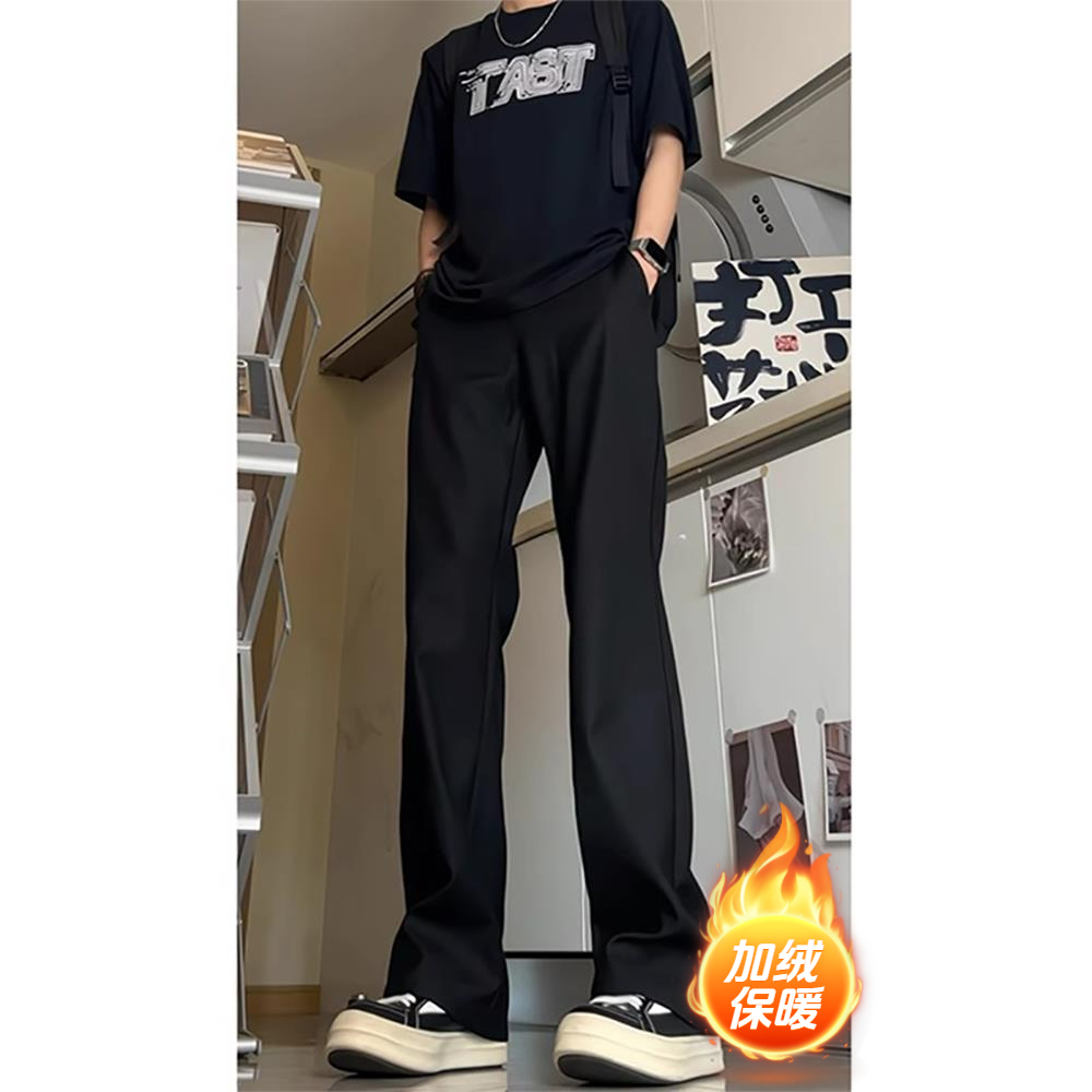 垂坠感微喇西裤男cleanfit高级感休闲西装裤黑色弯刀裤子男