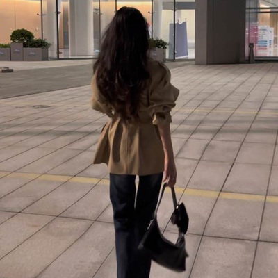 韩系高级感卡其色短款风衣外套女秋冬2025新款收腰绑带小个子大衣