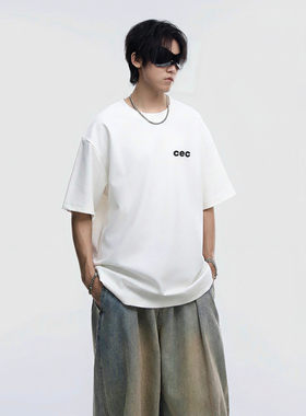 INVA美式复古设计感立体印花短袖T恤男2026新款宽松白色打底衫潮