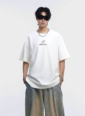 INVA重磅美式立体印花短袖T恤男夏季新款宽松纯棉白色上衣情侣潮