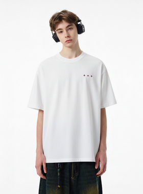 INVA重磅美式260g刺绣四角星短袖T恤男夏季新款宽松休闲上衣情侣