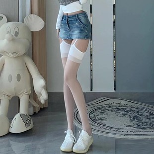 白色吊带袜纯欲一体黑过膝袜美腿网红ins潮蕾长筒袜性感